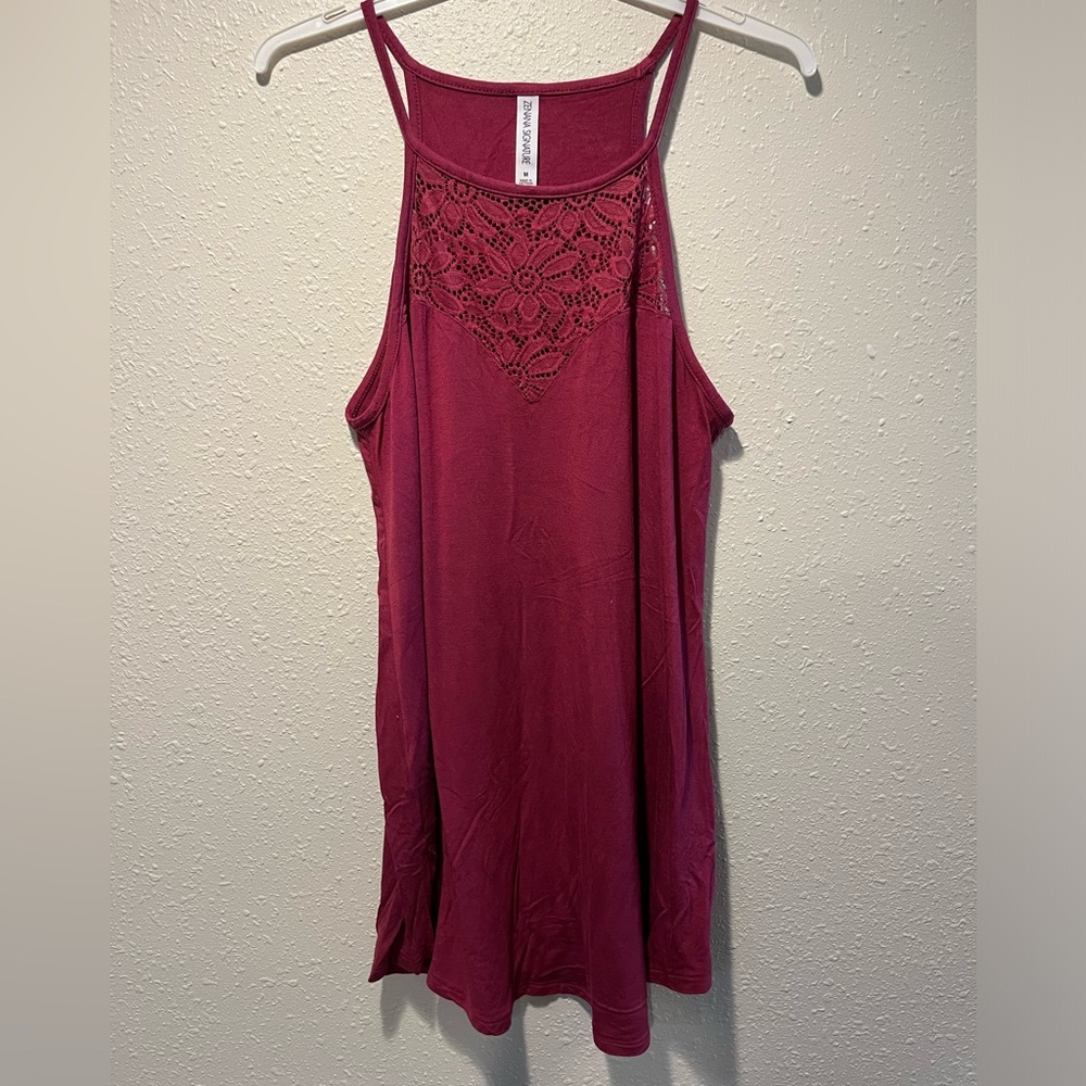 Wine red lace neck tank top